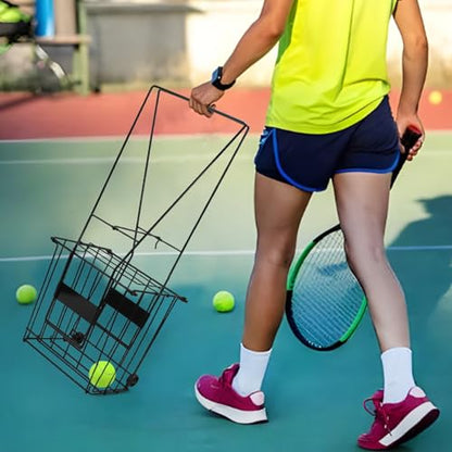 RiToEasysports Portable Tennis Ball Basket, Iron Tennis Ball Pick Up Hopper with Rolling Casters and Easy Grip Handle, Foldable Multi Sport Collector for Practice Coaches Players