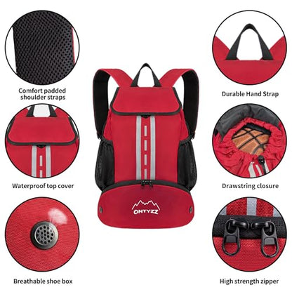 ONTYZZ Sports Backpack with Drawstring Closure Basketball Backpack with Shoe Compartment Swim Beach Bag - color: Basics-Red
