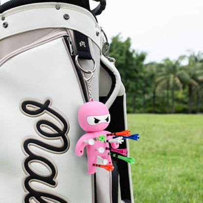 Golf Tee Holder, Ninja Portable Funny Golf Tees Holder Keychain Golf Gift Golf Accessories for Men & Women - color: Pink