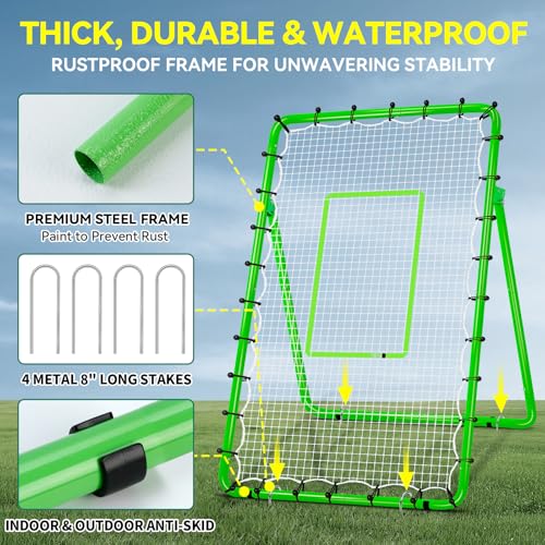 6-Angle Adjustable Volleyball Rebounder Net 7x4 ft with PU Volleyball and Stakes - Bounce Back Training Equipment for Practicing Volleying, Bumping, Spiking, Easy Set Up & Steady for Multi Sports