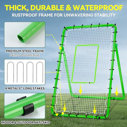 6-Angle Adjustable Volleyball Rebounder Net 7x4 ft with PU Volleyball and Stakes - Bounce Back Training Equipment for Practicing Volleying, Bumping, Spiking, Easy Set Up & Steady for Multi Sports