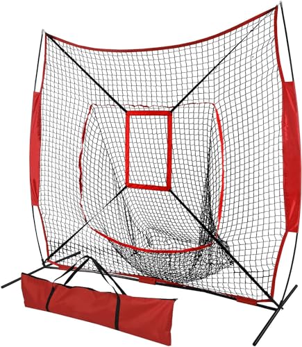 7x7ft Baseball Softball Practice Net, Portable Baseball Training Net w/Carrying Bag, Strike Zone Target for Batting Catching Pitching Hitting, for All Skill Levels - style: Baseball Net with Strike Zone