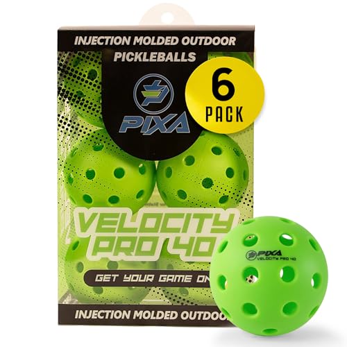Outdoor Pickleballs – USAPA Approved 40-Hole, Crack-Resistant, Rotationally Molded for All Courts – High Visibility Bright Green or Yellow – PIXA Velocity Pro 40 (3, 6, or 12 Pack) - color: Bright Green, size: 6 Pack