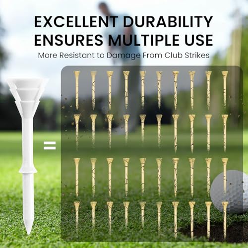VEASAERS Golf Tees Plastic 3 1/4 inch Unbreakable 30 Pack with Pouch Bag, Durable Stable Available 83 mm Long Tee for Golfer Practice - color: White