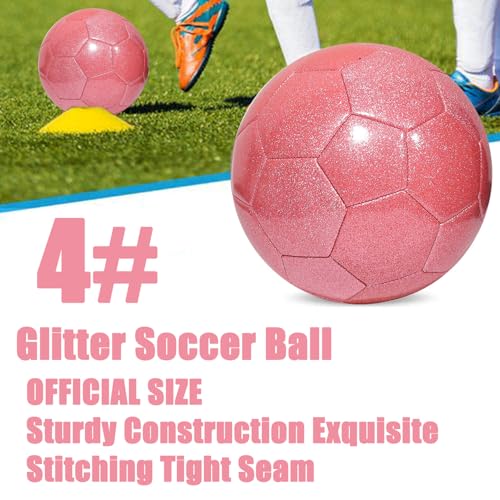 Glitter Soccer Ball Set,Operation Christmas Soccer Ball Bulk with Pump Needles,Size 3 4 5 Training Balls for Youth, Teens, and Adults,Christian Charity Donation Supplies - color: Pink, size: Size 4-3 pack