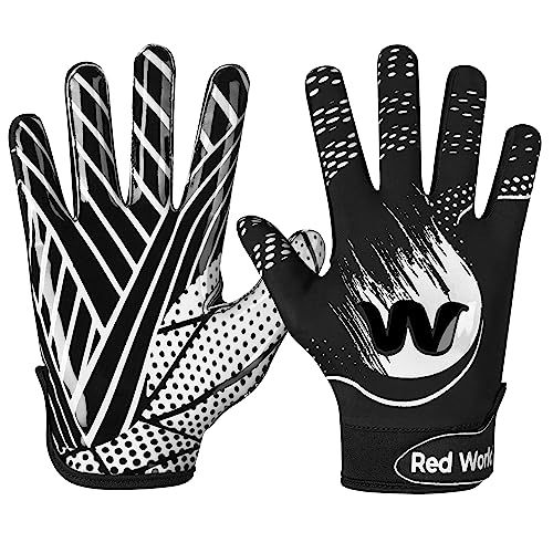 RED WORLD Football Gloves for Youth and Adult, Sticky Receiver Gloves for Boys and Men, Enhanced Performance for Youth and Adult Football Game. - color: White, size: Youth Medium