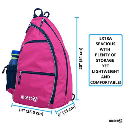 McEtt Pickleball Sling Bag & Mesh Ball Bag – Adjustable Crossbody Backpack for Women Men – Holds Pickleballs, Paddles, Water Bottle, Gear - color: Pink