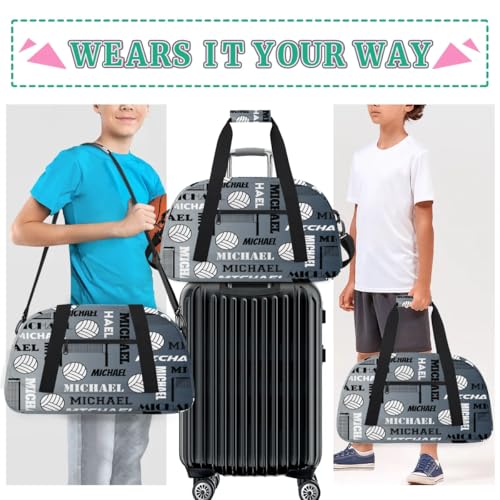 Custom Volleyball Gym Bag Duffel Bag for Women Men, Personalized Name Sport Bag Overnight Bags Customized Travel Weekender Bag, Black Grey - color: Black Grey