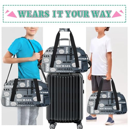 Custom Volleyball Gym Bag Duffel Bag for Women Men, Personalized Name Sport Bag Overnight Bags Customized Travel Weekender Bag, Black Grey - color: Black Grey