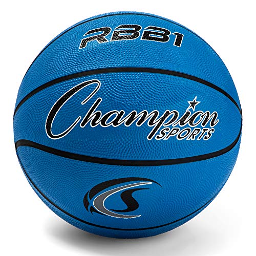 Champion Sports Rubber Basketballs – Durable Indoor & Outdoor Training & Recreational Game Balls, Multiple Sizes & Colors - color: Blue, style: Official (Size 7 - 29.5")