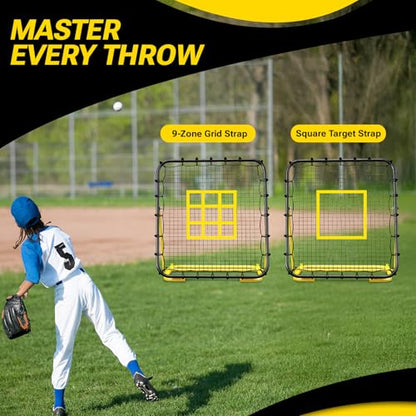 Dimples Excel 4x4.5 FT Professional Baseball Rebounder Net, Pitchback Net with 5 Adjustable Angles for Baseball and Softball Practice, Includes 2 Baseballs, 3 Sandbags and Carry Bag for Solo Training