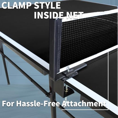 IUNNDS Portable Table Tennis Table 6/8/8.5/9FT Foldable Ping Pong Game Set for Indoor with Net and Post Set, 2 Paddles and 3 Balls - color: Black-8.5FT
