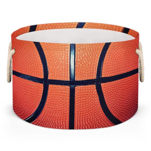 Pardick Large Round Storage Basket Sport Ball Basketball Collapsible Circle Storage Bin Laundry Hamper With Handle for Kids Toy Blanket Dirty Clothes Towel Living Room Nursery Storage Organizer - color: A02: Basketball Funny