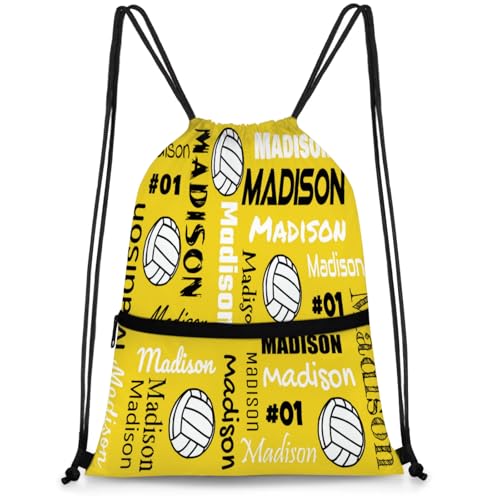 Custom Volleyball Style Drawstring Bag, Personalized Sports Ball Backpack Drawstring Sack Cinch Bags for Team Gift Party Favors, Yellow - color: Green