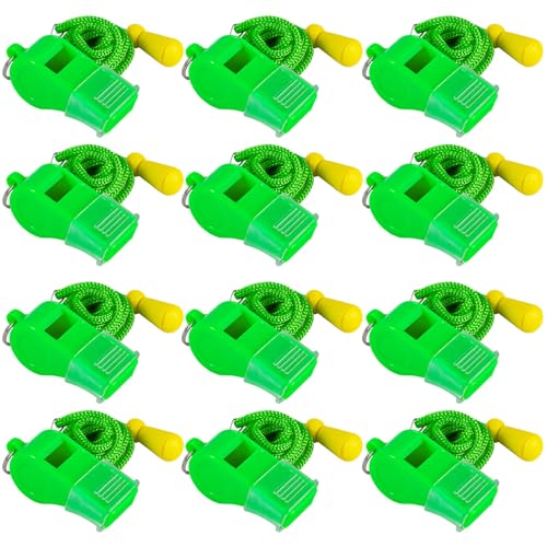 12 Packs Sports Whistles with Lanyard, for Coaches, Referees and Officials - color: Green