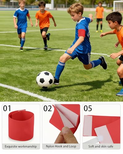 Captain's Armband Soccer Football Rugby Captain Armbands for Youth and Adult,Anti-Drop Design - Pack of 6 - color: 6 Red /No C