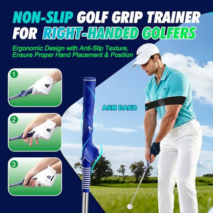 Retractable Golf Swing Training Aid, Right-Handed Golf Swing Trainer with Click Feedback, Tempo Stick Golf to Improve Strength & Tempo with Arm Band, Ideal for Beginners, Indoor & Outdoor Use