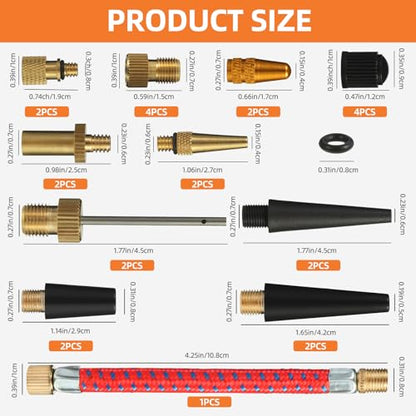Bicycle Presta Schrader Valve Adaptor Tools, 25PCS Brass Bike Pump Adaptters,Ball Pump Needle, Balloon Inflatable Toys Nozzle Inflator Adapter, Air Pump Accessories for Standard Pump or Air Compressor