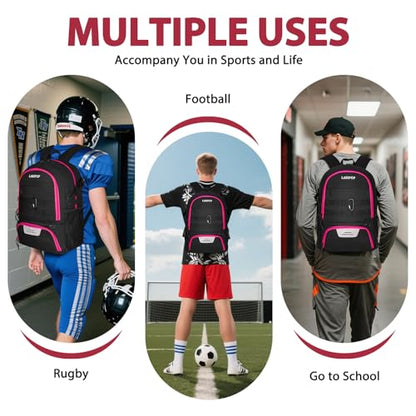 LARIPOP Soccer Backpack with Ball Holder & Shoe Compartment Large Capacity Youth Sports Bag for Training - color: Rose Red