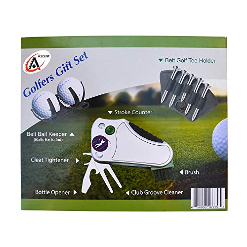 Golfer's Best Golf Gift Set: Tool - Stroke Counter, Divot Tool Repair, Brush, Ball Marker, Cleat Tightener, Club Groove Cleaner Belt Tee Holder Tees Belt Ball Holder - Gift Idea For Men Women