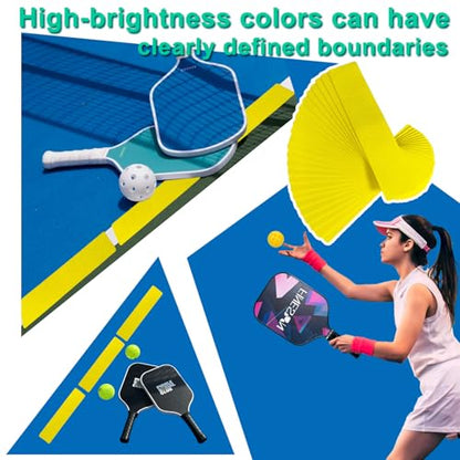 Pickleball Court Marking kit, 24 Pcs Court Line Marker Strips, Yellow Boundary Markers, Portable Temporary Court Lines for Pickleball Tennis Basketball Volleyball Indoor & Outdoor Training