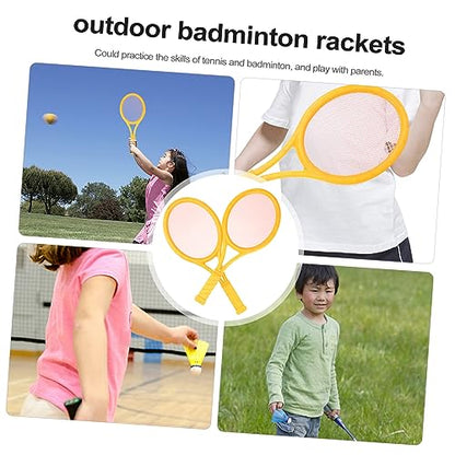 2Pcs Parent Outdoor Sports Tennis and Badminton Racket Set Large Racket with Tennis Balls and Badminton Rackets for Family Fun and Beginner Learning Activities