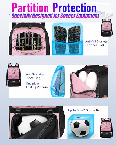 LOINTET Youth Soccer Bag, Soccer Backpack with Ball Compartment, Sports Equipment Training Bags Fits Basketball Football Volleyball and Accessories, Black - color: Pink