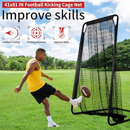 PGL Football Kicking Net – 41×81In Heavy Duty Training Equipment with Steel Frame for Powerful Kicking– Portable Cage for Field Goal - Youth & Adult Team Coaches