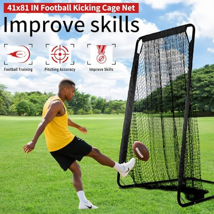 PGL Football Kicking Net – 41×81In Heavy Duty Training Equipment with Steel Frame for Powerful Kicking– Portable Cage for Field Goal - Youth & Adult Team Coaches