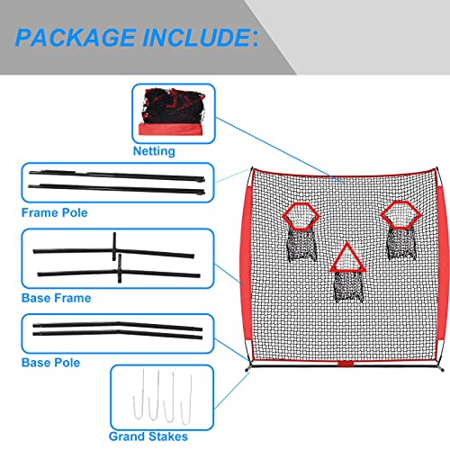 PGL Football Throwing Net - Quick Setup Practice Net Includes Carry Bag & Stable Frame and 3 Pockets - 6×6FT Quarterback Target for Improving Accuracy of Training