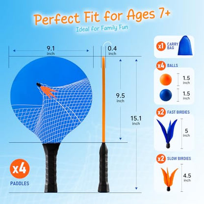 U&C Planet Beach Paddle Ball Set, Badminton Rackets, Family Game for Kids and Adults, Indoor Outdoor Game Backyard Park Camping Yard for Boys, Girls All Ages