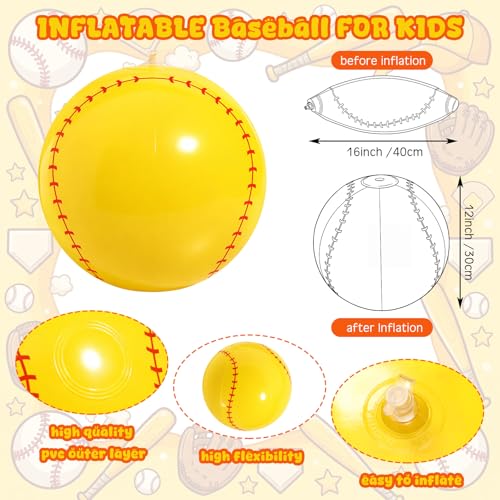 Sosation 8 Pcs Inflatable Sports Balls 16 Inch Inflatable Beach Ball Blow up Sports Party Decorations Swimming Pool Summer Pool Toys for Indoor Outdoor Beach (Baseball) - style: Baseball