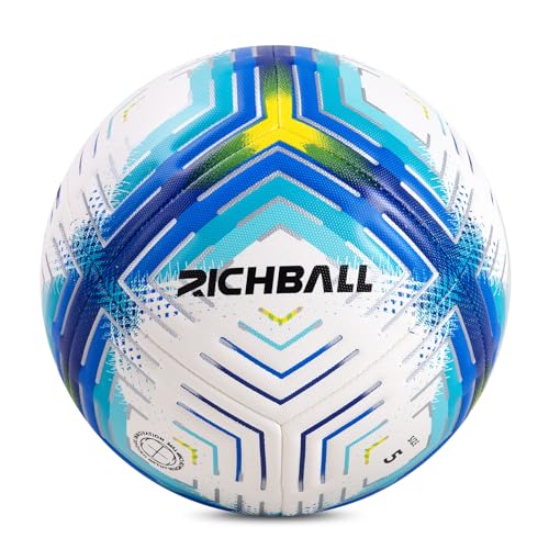 Richball Soccer Ball Size 5 with Pump, Soccer Ball Durable TPU, Official Size & Weight, Indoor Outdoor Practice Training, Original Design Great Soccer Gift - color: Blue-Yellow
