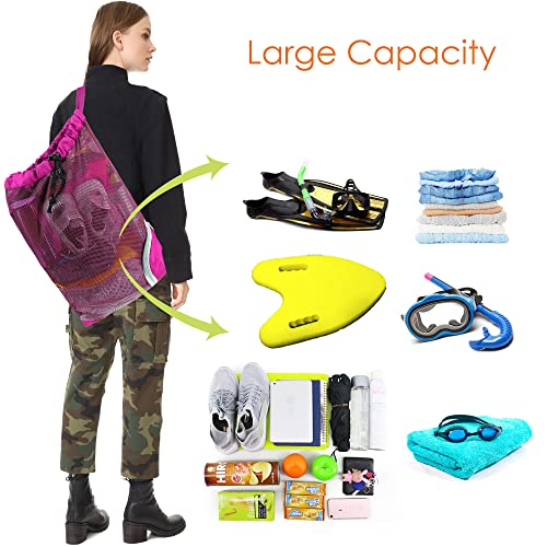 BeeGreen Mesh Drawstring Bag Swim Backpack for Beach Pool Sports Gym Draw String Cinch Bags for Swimming Soccer Basketball Gear Rose Red - color: Rose Red