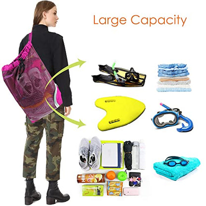 BeeGreen Mesh Drawstring Bag Swim Backpack for Beach Pool Sports Gym Draw String Cinch Bags for Swimming Soccer Basketball Gear Rose Red - color: Rose Red