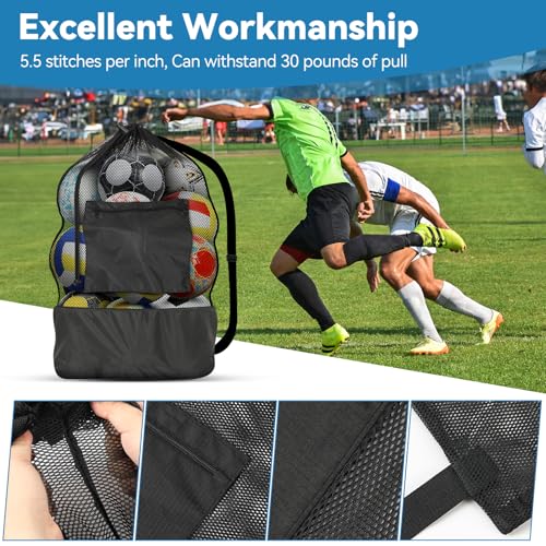 Square Heavy Duty 900D Ripstop Mesh Ball Bag with Zipper Pocket, Breathable Tear Resistant Drawstring 30x40inch Soccer Ball Bag with Adjustable Shoulder Strap for Balls, Beach Toys