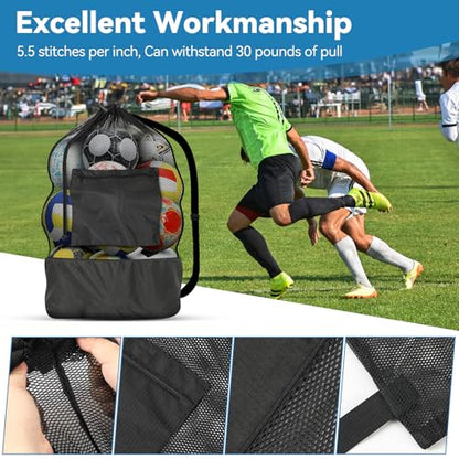 Square Heavy Duty 900D Ripstop Mesh Ball Bag with Zipper Pocket, Breathable Tear Resistant Drawstring 30x40inch Soccer Ball Bag with Adjustable Shoulder Strap for Balls, Beach Toys
