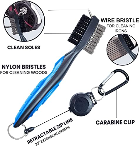 Golf Towel Pack - 3 Microfiber Waffle Pattern Golf Towels Including Golf Club Brush and Groove Cleaner Divot Repair Tool - color: Blue