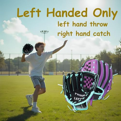 Urby Left Handed Baseball Glove, Left Handed T Ball Glove for Lefty, Left Hand Throw Only. T-Ball & Youth Baseball Gloves. - color: Black & Purple, size: 11.5in Age 7-11