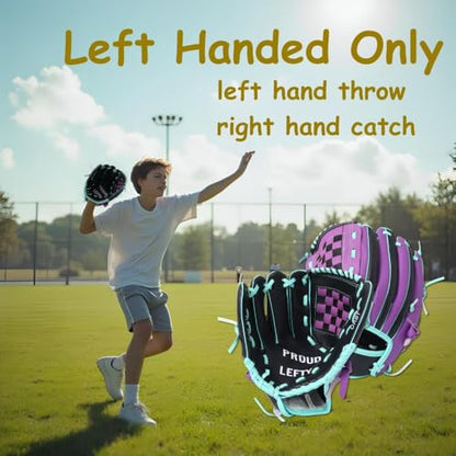 Urby Left Handed Baseball Glove, Left Handed T Ball Glove for Lefty, Left Hand Throw Only. T-Ball & Youth Baseball Gloves. - color: Black & Purple, size: 11.5in Age 7-11