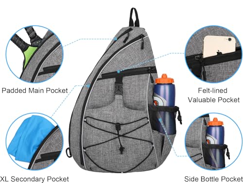 WOLT Pickleball Bag,Crossbody Sling Bags for Women Men,Pickleball Backpack with Fence Hook for Tennis, Racketball - color: Grey_Left