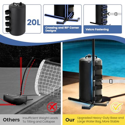 Pool Volleyball Net Set with LED Lights, Adjustable 15-32FT Net for Inground Pools, Volleyball Net with Glow Ball,Weighted Bases, Solar Powered Lights, Outdoor Water Volleyball Games for Family - style: Inground Pool Volleyball Net