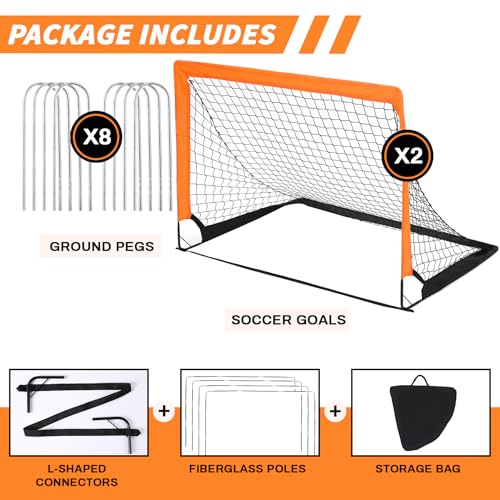 2-Pack 4’ x 3’ Soccer Goals for Backyard, Pop Up Folding Soccer Goal Net for Indoor or Outdoor, Practice Mini Soccer Goals for and Youth, Training Football Net with Carry Bag