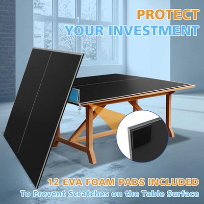 Foldable Ping Pong Table Top for Billiard Table, 6FT/7FT/8FT/9FT Table Tennis Table Topper for Pool Table, Indoor Outdoor Portable Table Tennis Conversion Top w/Net & Foam Padding