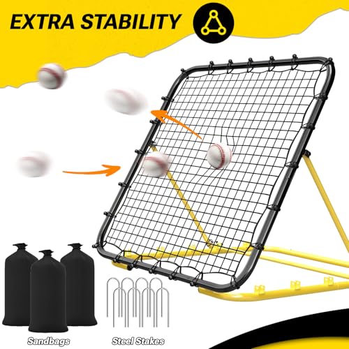 Dimples Excel 4x4.5 FT Professional Baseball Rebounder Net, Pitchback Net with 5 Adjustable Angles for Baseball and Softball Practice, Includes 2 Baseballs, 3 Sandbags and Carry Bag for Solo Training