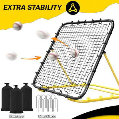 Dimples Excel 4x4.5 FT Professional Baseball Rebounder Net, Pitchback Net with 5 Adjustable Angles for Baseball and Softball Practice, Includes 2 Baseballs, 3 Sandbags and Carry Bag for Solo Training