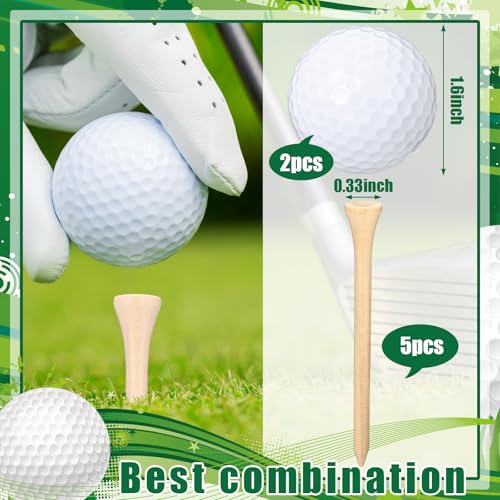 Realspring 8 Pcs Father's Day Golf Retired Gifts Set Daddy Grandpa Golf Gifts, Ball Pouch Bag and 5 Pcs Wood Tees 2 Balls Christmas Birthday Gift for Men, Grandpa from Daughter Son