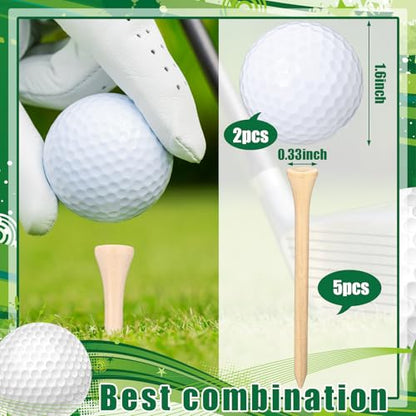 Realspring 8 Pcs Father's Day Golf Retired Gifts Set Daddy Grandpa Golf Gifts, Ball Pouch Bag and 5 Pcs Wood Tees 2 Balls Christmas Birthday Gift for Men, Grandpa from Daughter Son