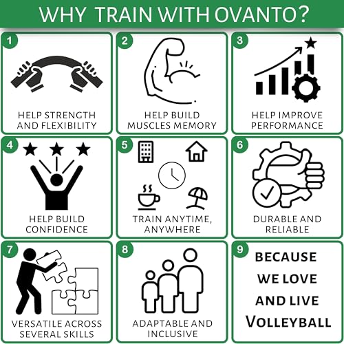 OVANTO Volleyball Training Equipment Aid – Adjustable Practice Hitting Rebounder with Ultra-Stretch Neoprene, Exclusive Elastic Cords & Premium Content, Improve Power, Speed & Technique at All Levels