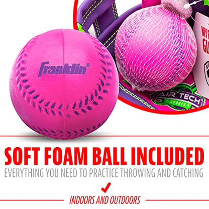 Franklin Sports Air Tech Baseball Glove with Ball - Tee Ball - Soft Air Tech Foam - color: Pink/Purple, size: 8.5"
